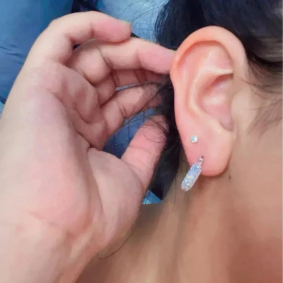 Baby Amalfi Pave Crystal Hoops Silver Earrings - Picture 5 of 5